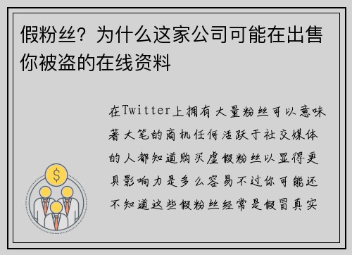 假粉丝？为什么这家公司可能在出售你被盗的在线资料 